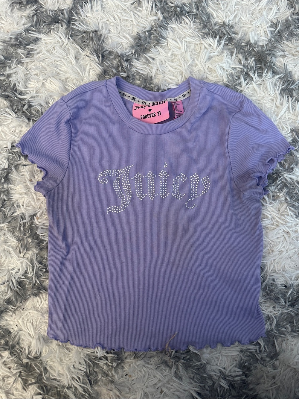 Forever 21 Lavender Rhinestone 'Juicy' Short Sleeve Tee